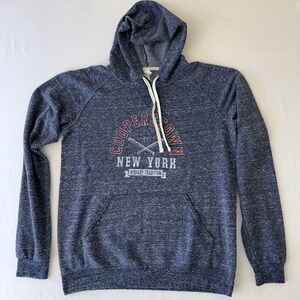 Jerzees Cooperstown New York Hoodie Blue Medium Pullover Graphic Sweatshirt
